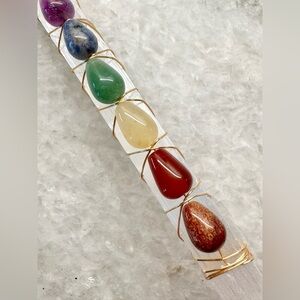 New Natural Shimmer Frosty Selenite Crystal Wand w/ Natural Chakra Gemstones